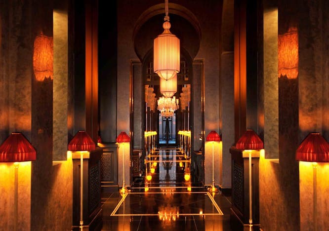 lamp floor indoors interior design chandelier flooring architecture building corridor lighting